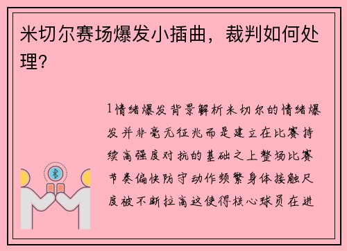 米切尔赛场爆发小插曲，裁判如何处理？